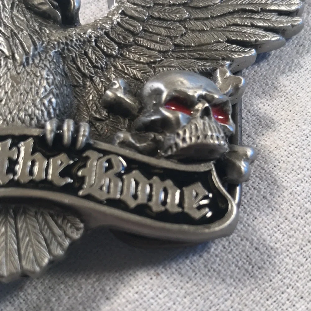 Vintage 1991 Biker Gothic Silver-toned Metal “Bad to the Bone” Belt Buckle